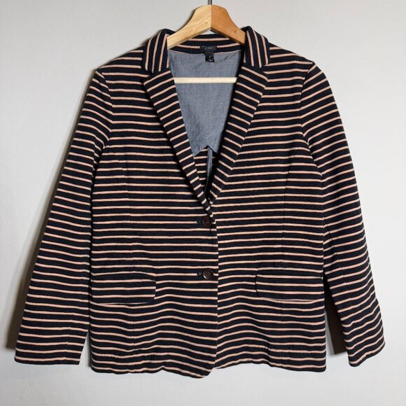 J. Crew Striped Cotton Sweatshirt Blazer Jacket Women's Medium Black Tan Preppy - Picture 4 of 15